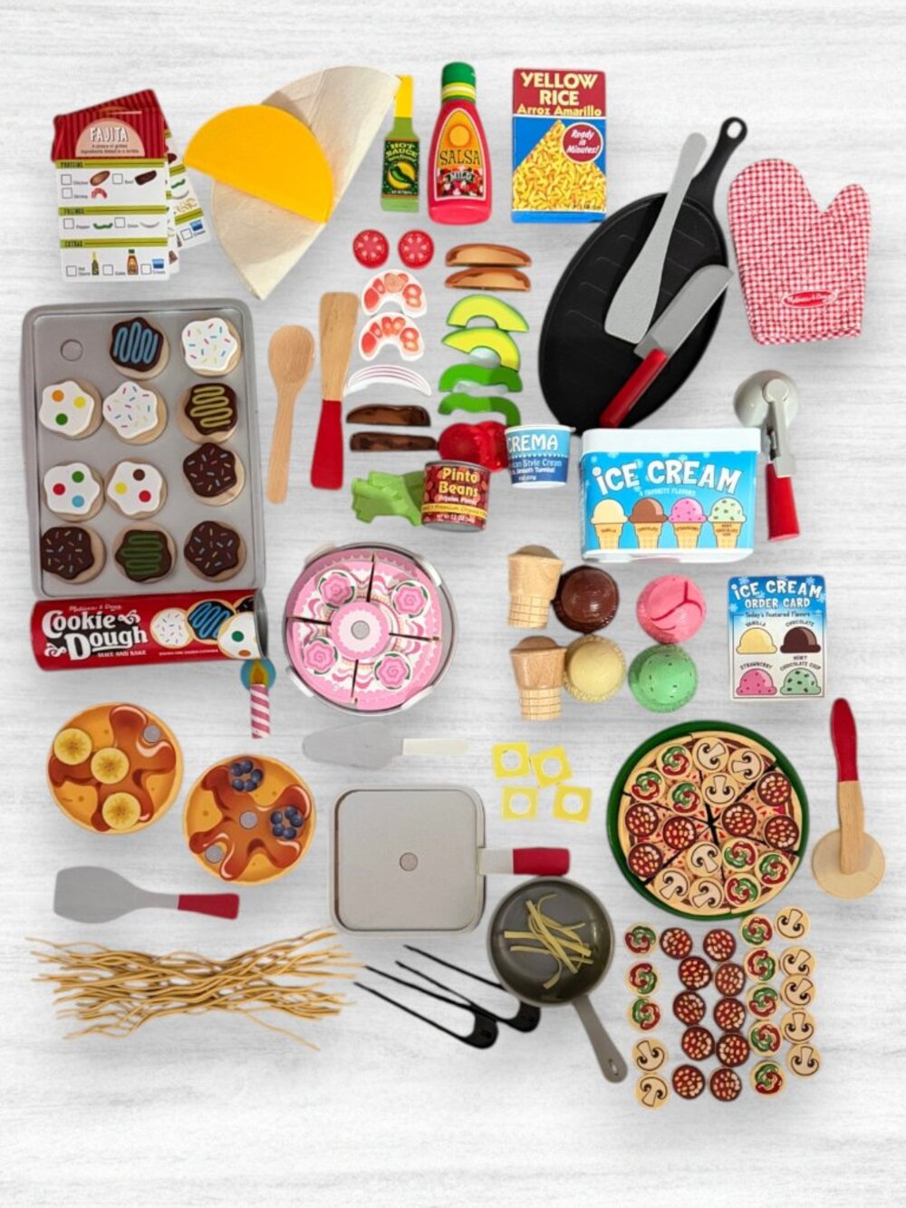 Melissa & Doug Play Food Lot Cake Ice Cream Pizza Cookie Fajita Pancakes Kitchen